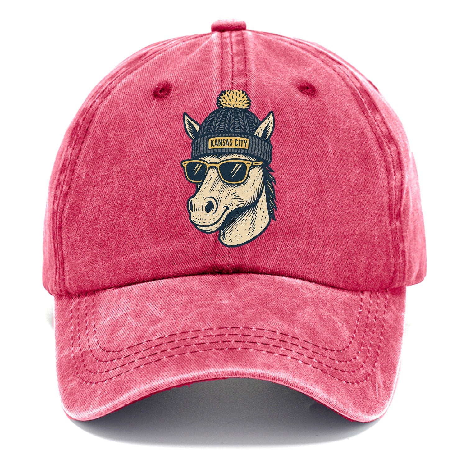Missouri Mule wearing Kansas City beanie with pom pom and wayfarer sunglasses - Classic Cap - Pomegranate Blush(Pink)