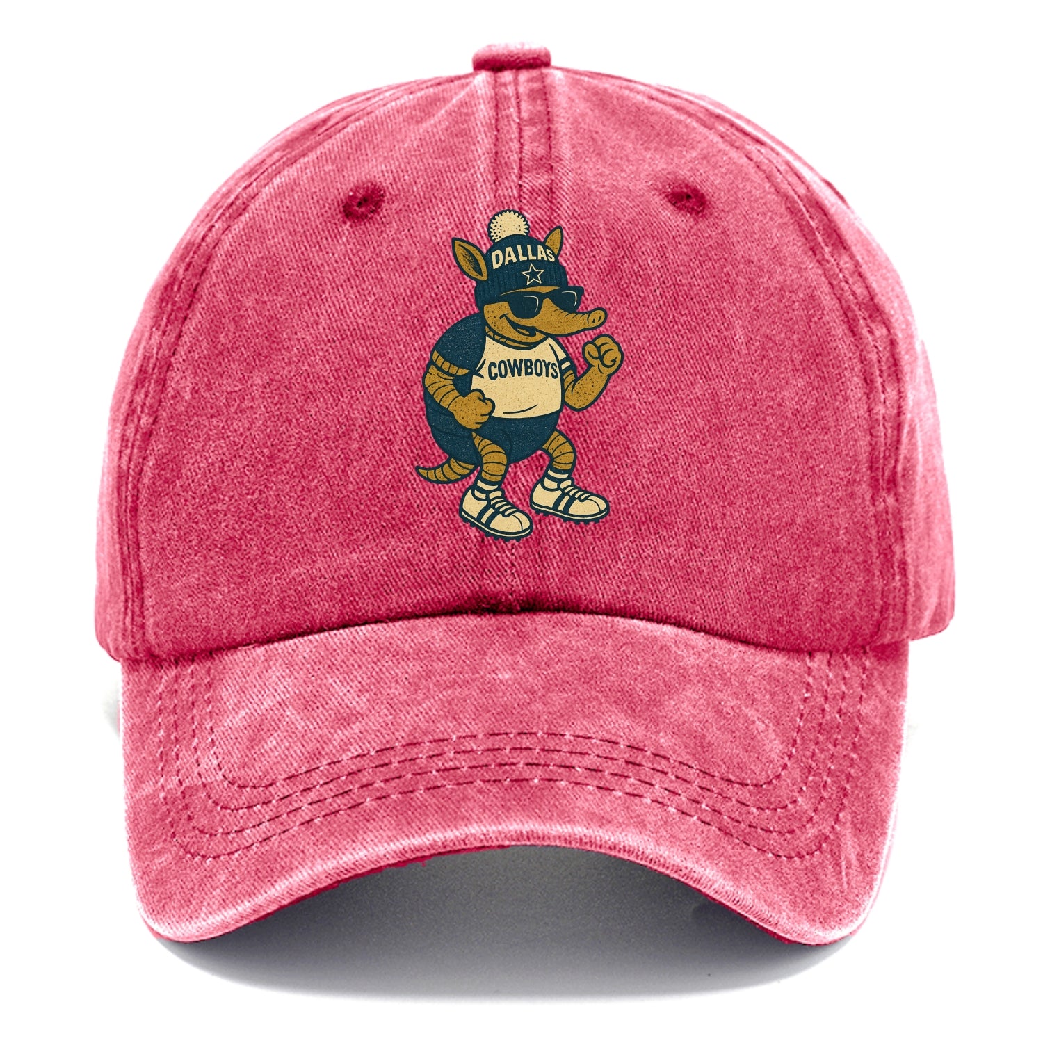 Dallas Armadillo wearing Cowboys beanie with lone star patch and wayfarer sunglasses - Classic Cap - Pomegranate Blush(Pink)