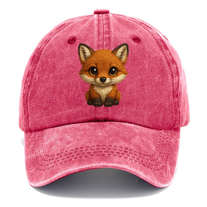Baby Red Fox - russet fur, white chest, big amber eyes, perky ears, front-facing, - Classic Cap - Pomegranate Blush(Pink)