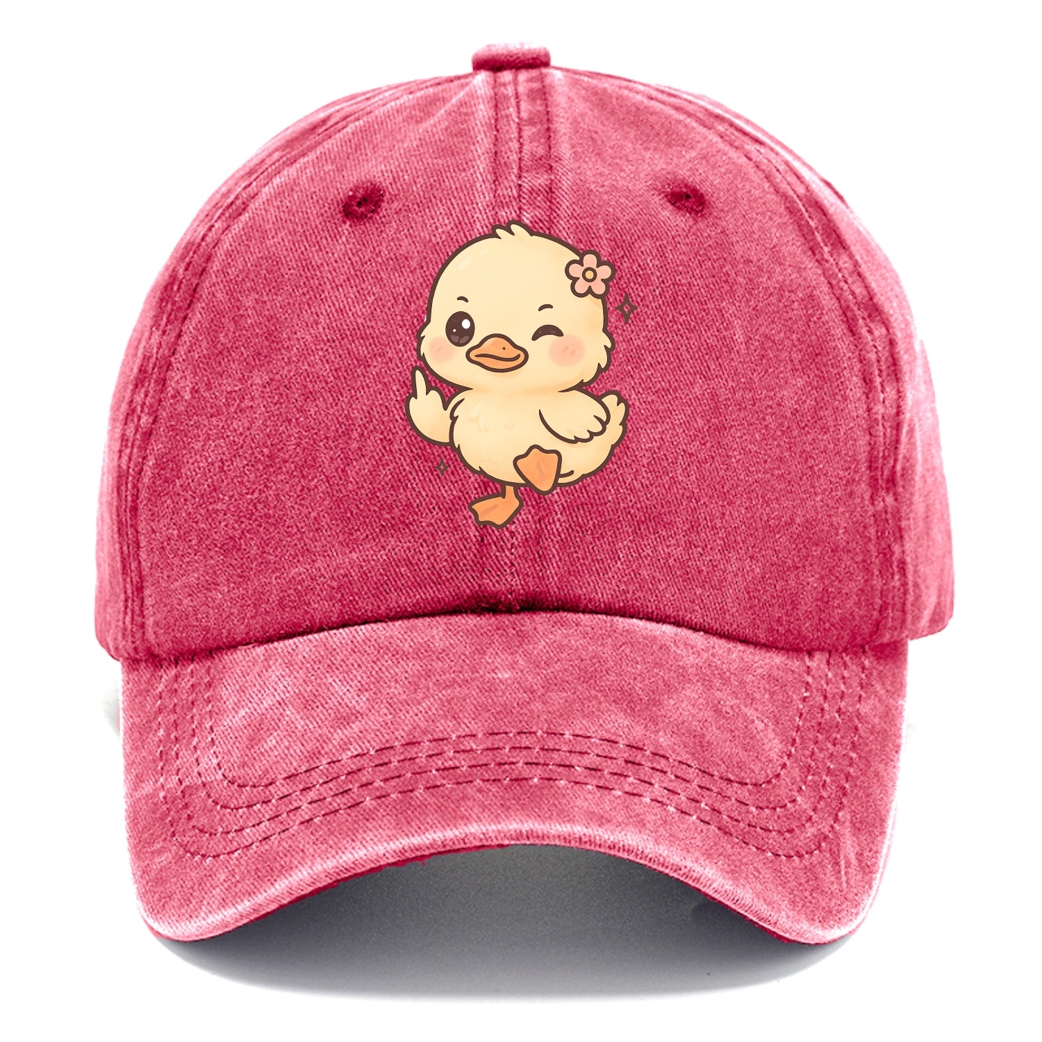 fluffy baby duck with small flower, one webbed foot raised sassily - Classic Cap - Pomegranate Blush(Pink)