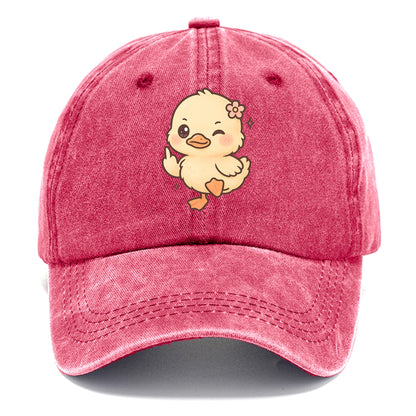fluffy baby duck with small flower, one webbed foot raised sassily - Classic Cap - Pomegranate Blush(Pink)