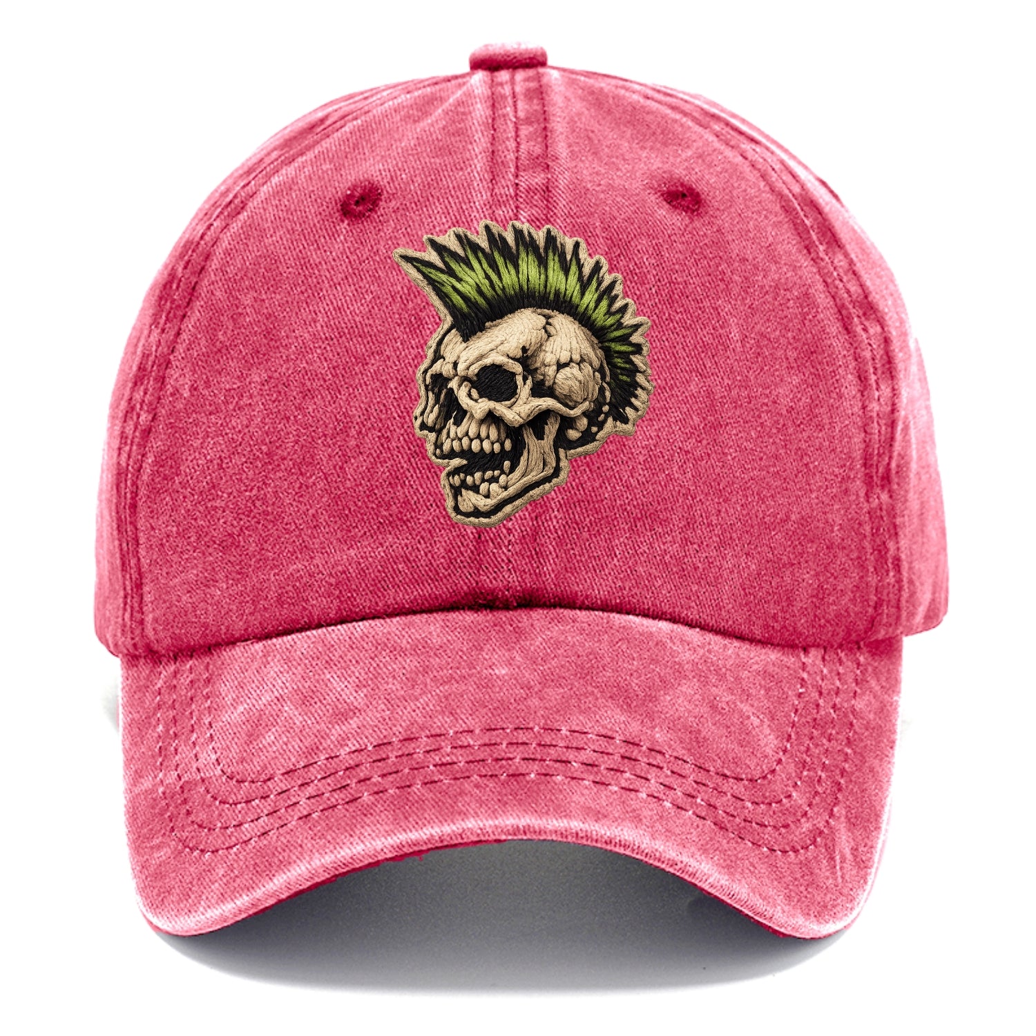 MOHAWK SKULL - punk skull with mohawk in neon green and black , punk rock - Classic Cap - Pomegranate Blush(Pink)