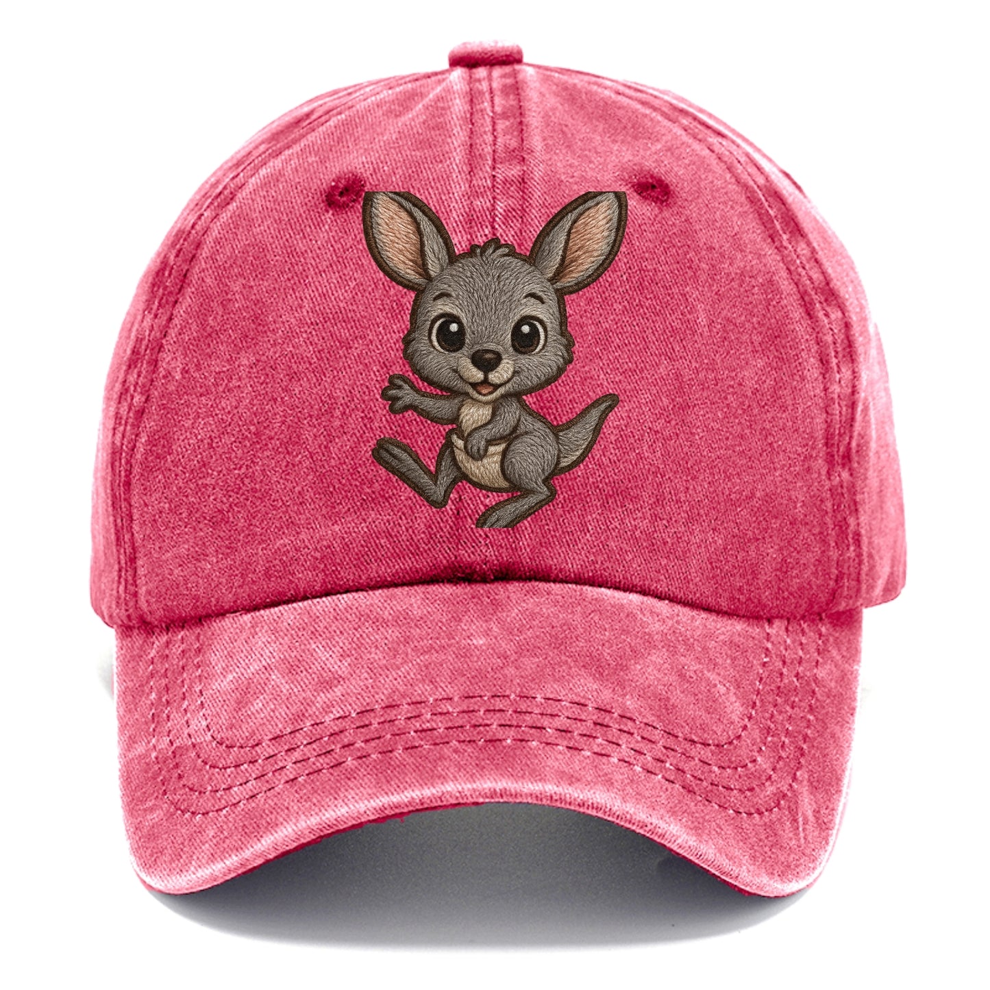 Baby Kangaroo Joey - gray fur, large ears, in pouch peek, bright eyes, front-facing, - Classic Cap - Pomegranate Blush(Pink)