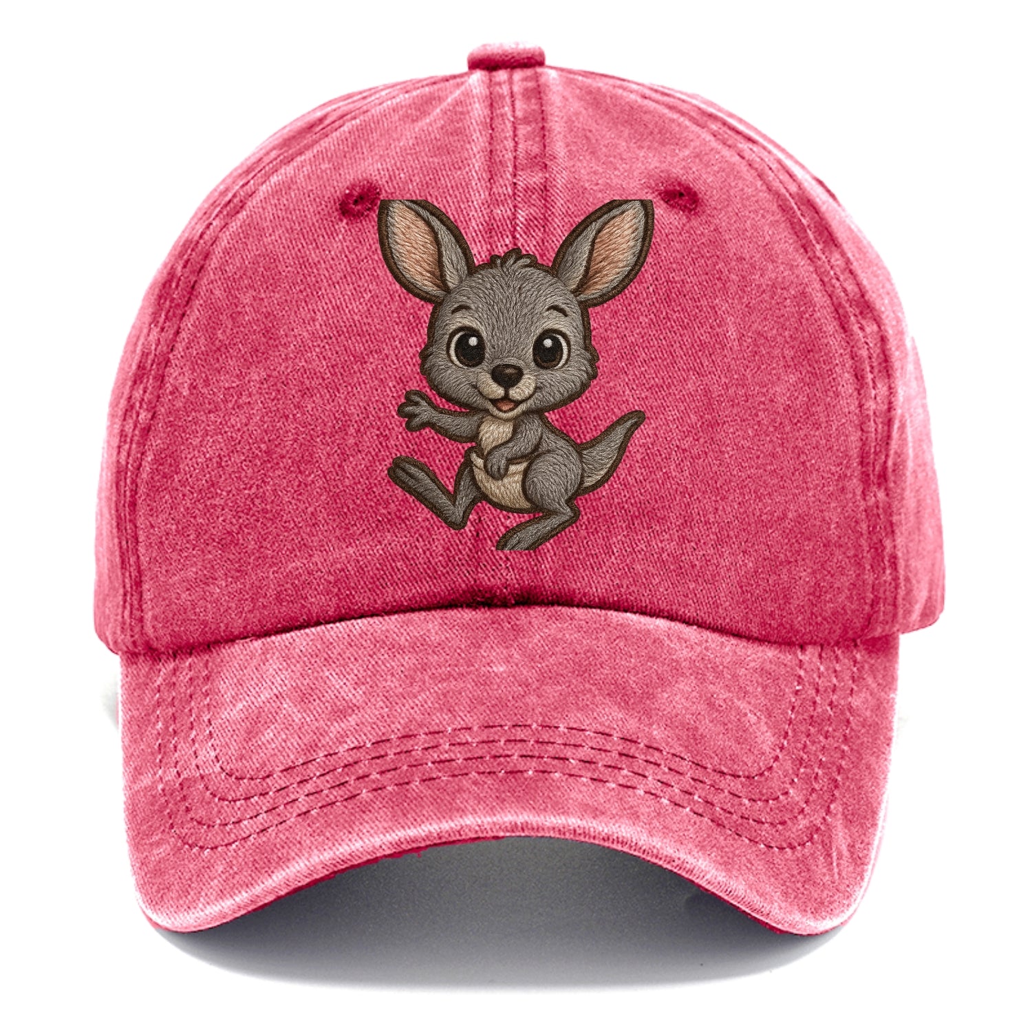 Baby Kangaroo Joey - gray fur, large ears, in pouch peek, bright eyes, front-facing, - Classic Cap - Pomegranate Blush(Pink)