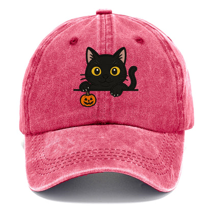 Midnight the black cat poking tongue out playfully while peeking. - Classic Cap - Pomegranate Blush(Pink)