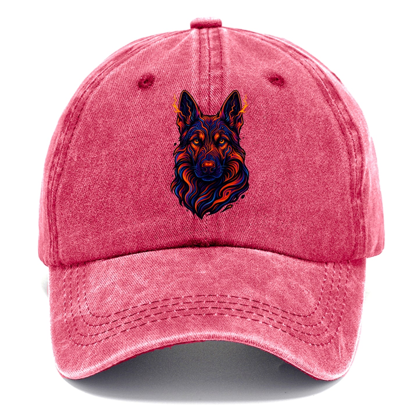 Alert German Shepherd with cyber circuit patterns in the fur, neon orange and black - Classic Cap - Pomegranate Blush(Pink)