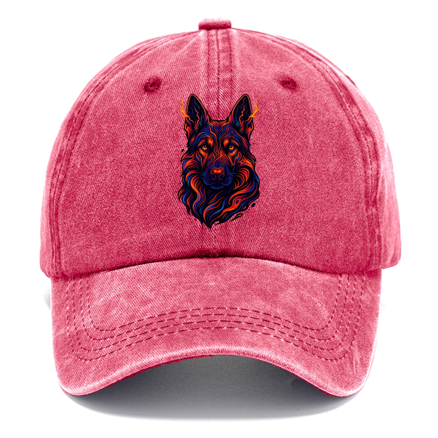 Alert German Shepherd with cyber circuit patterns in the fur, neon orange and black - Classic Cap - Pomegranate Blush(Pink)