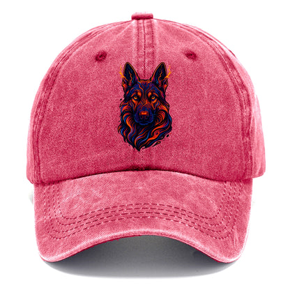 Alert German Shepherd with cyber circuit patterns in the fur, neon orange and black - Classic Cap - Pomegranate Blush(Pink)