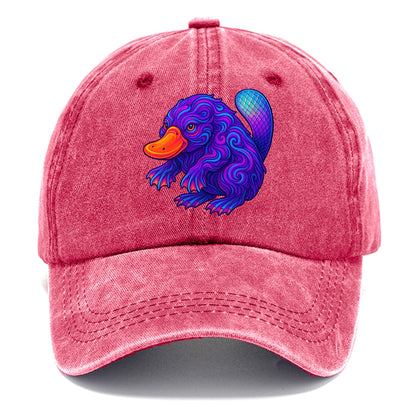 Quirky platypus with bill glowing in neon orange, beaver tail with holographic - Classic Cap - Pomegranate Blush(Pink)