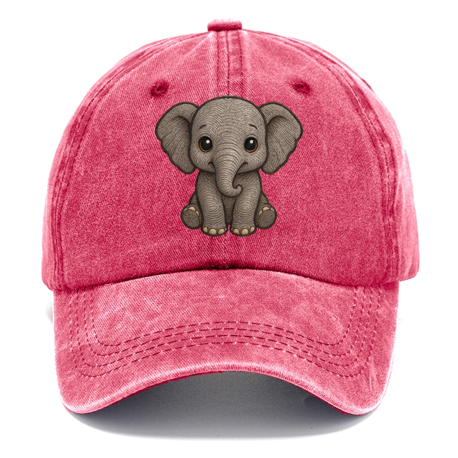 Baby Elephant - gray wrinkly, tiny trunk, large floppy ears, kind dark eyes, - Classic Cap - Pomegranate Blush(Pink)