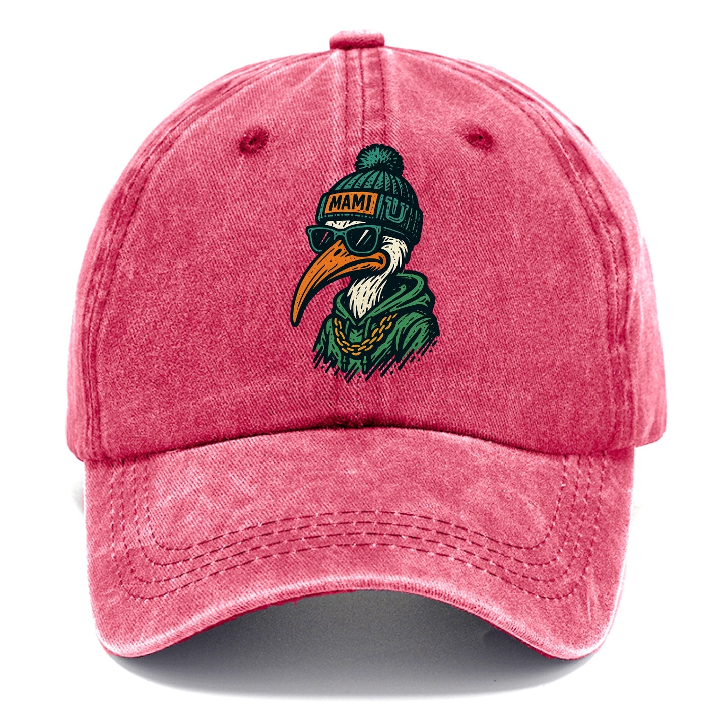 Coral Gables Ibis wearing Miami beanie with U patch - Classic Cap - Pomegranate Blush(Pink)