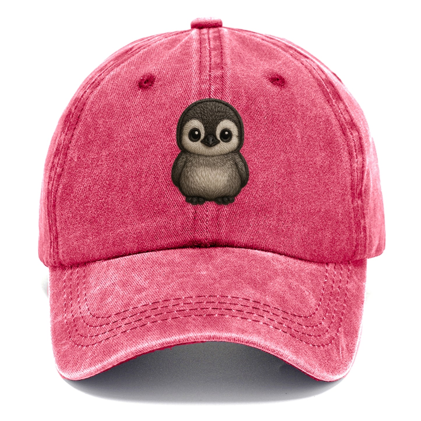 Baby Penguin Chick - gray fluffy, white face, round body, front-facing, tuxedo baby - Classic Cap - Pomegranate Blush(Pink)
