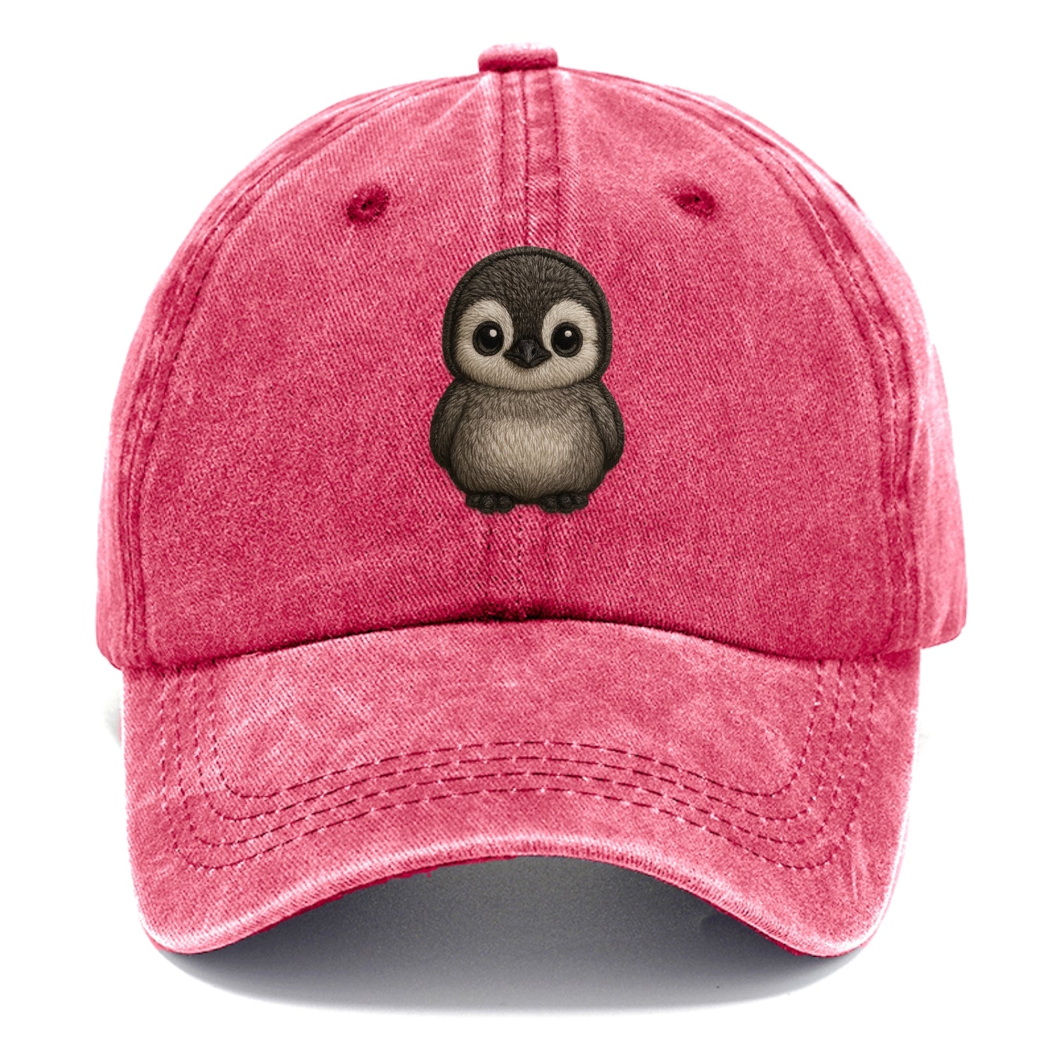 Baby Penguin Chick - gray fluffy, white face, round body, front-facing, tuxedo baby - Classic Cap - Pomegranate Blush(Pink)