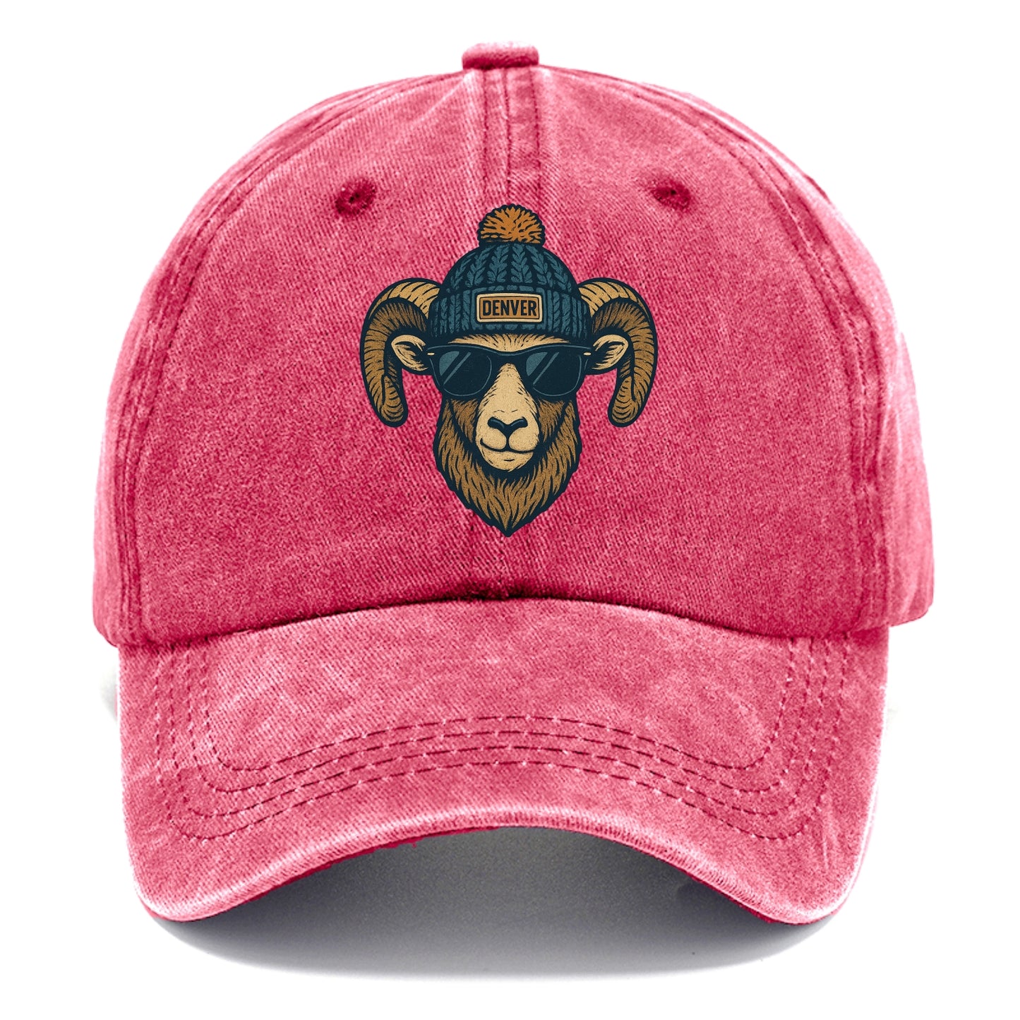 Colorado Rocky Mountain Bighorn Sheep wearing Denver beanie with pom pom and wayfarer - Classic Cap - Pomegranate Blush(Pink)