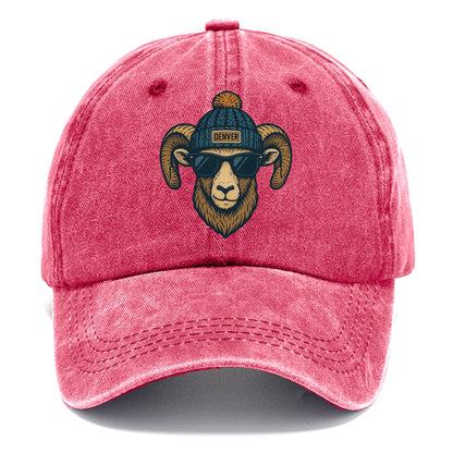 Colorado Rocky Mountain Bighorn Sheep wearing Denver beanie with pom pom and wayfarer - Classic Cap - Pomegranate Blush(Pink)