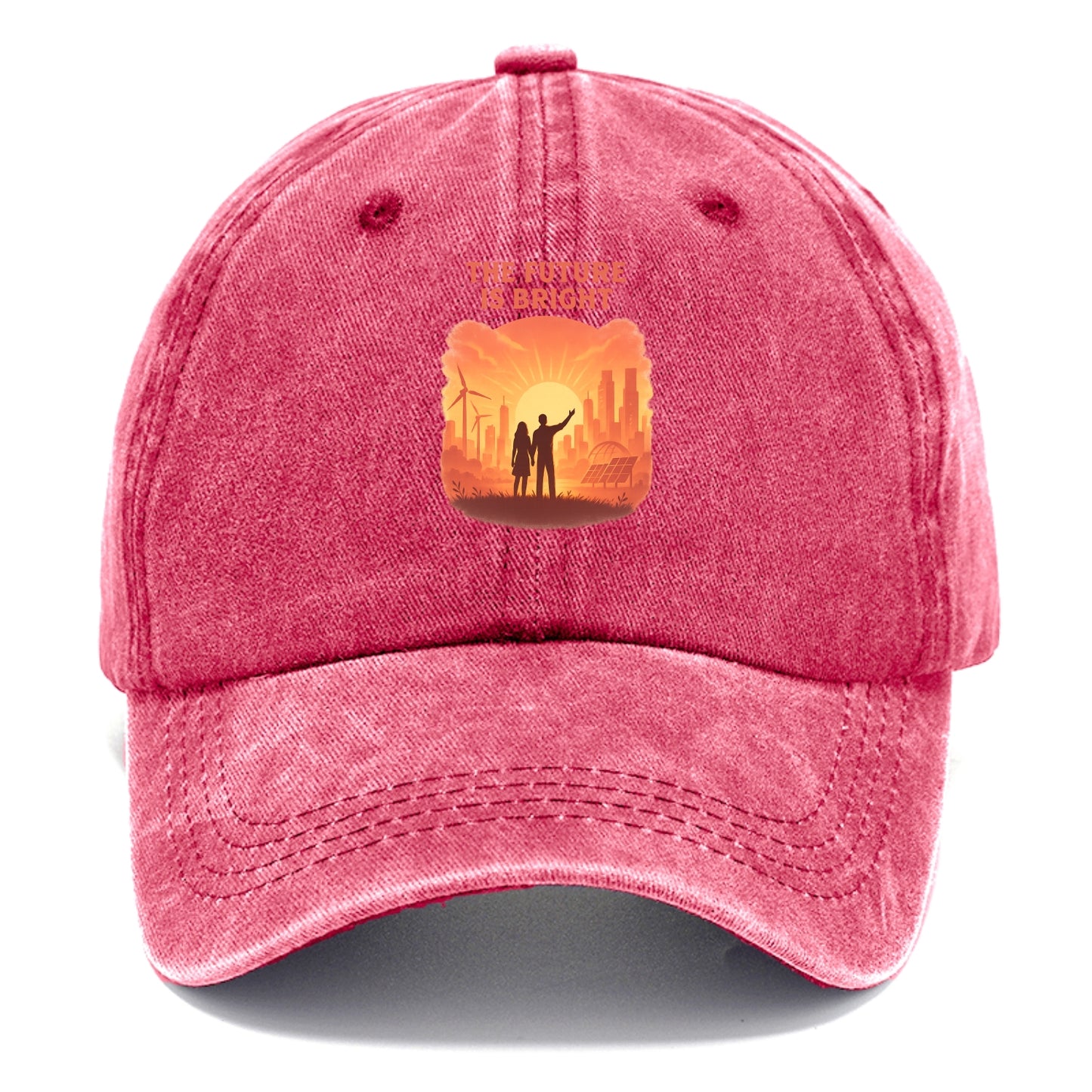 Sunrise over thriving sustainable city - "The Future is Bright" - optimistic vision - Classic Cap - Pomegranate Blush(Pink)