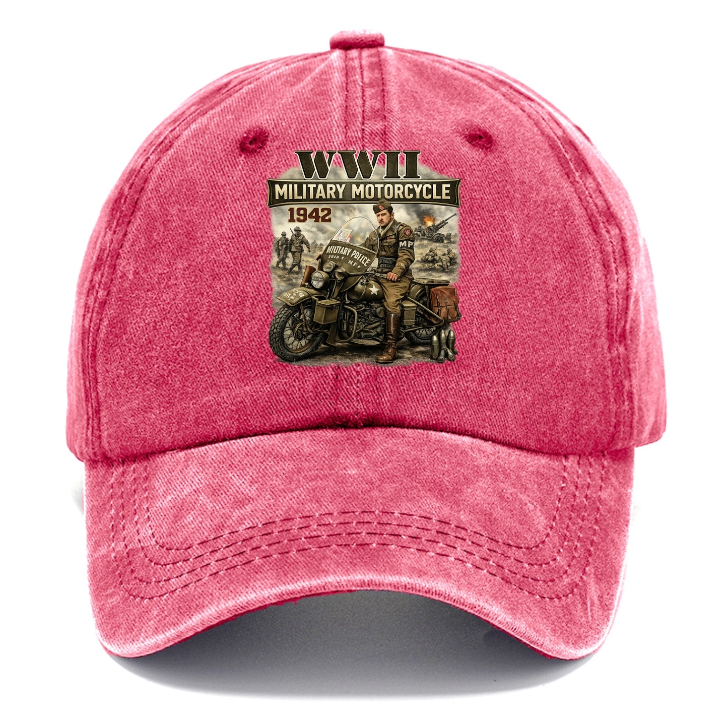 Wwii Military Motorcycle 1942 - Classic Cap - Pomegranate Blush(Pink)