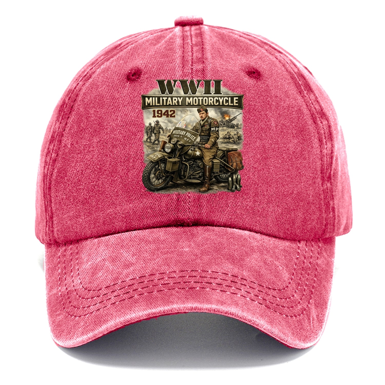 Wwii Military Motorcycle 1942 - Classic Cap - Pomegranate Blush(Pink)