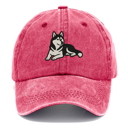 Siberian Husky - Black and white relaxed Classic Cap - Pomegranate Blush(Pink)