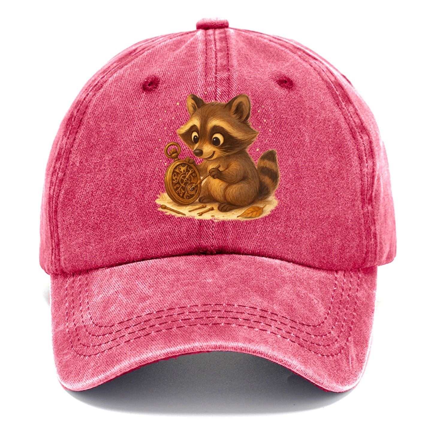 Raccoon tinkering with a steampunk pocket watch using tiny brass tools - Classic Cap - Pomegranate Blush(Pink)
