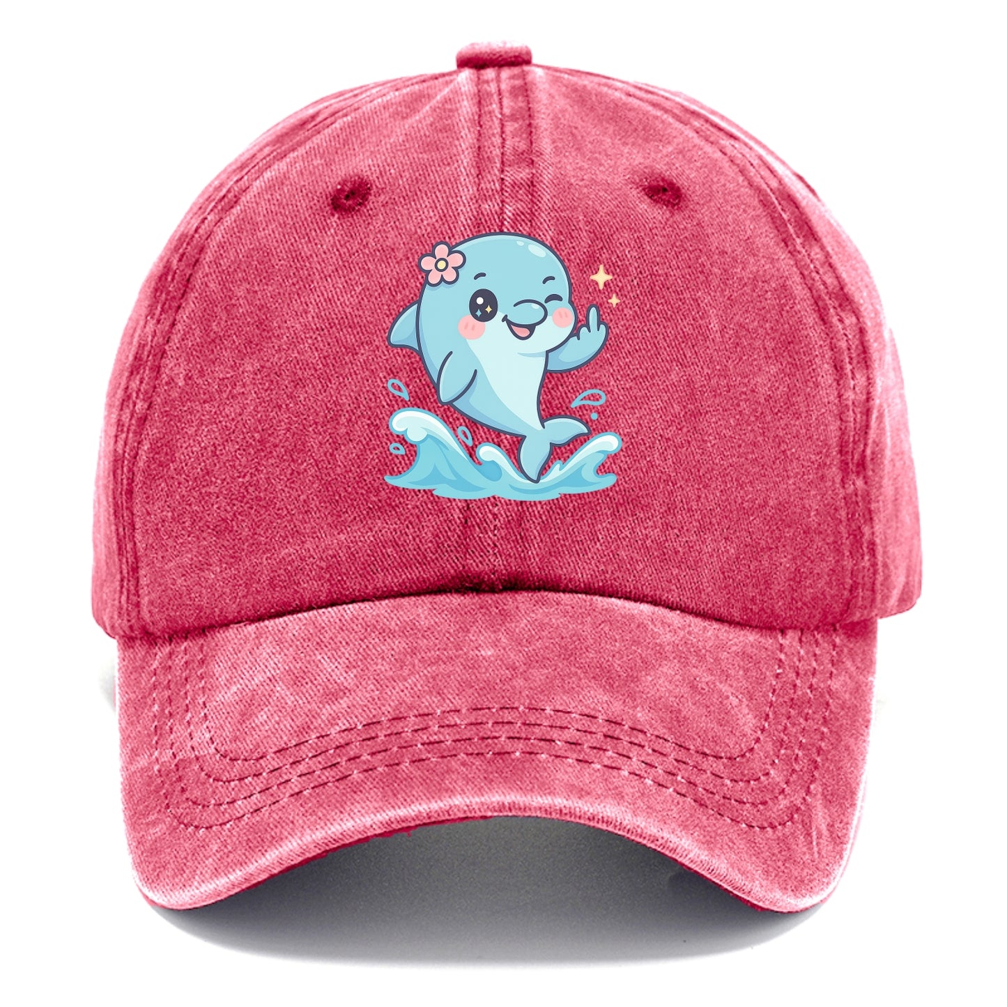 smiling dolphin jumping through ocean waves, one fin up with attitude - Classic Cap - Pomegranate Blush(Pink)