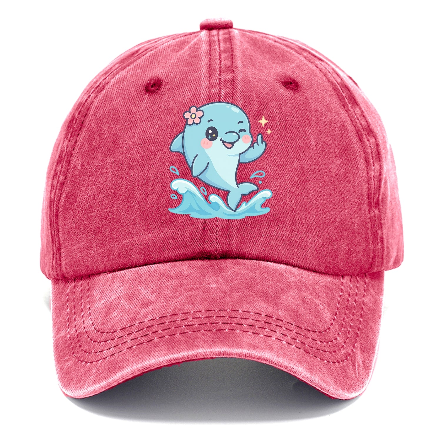 smiling dolphin jumping through ocean waves, one fin up with attitude - Classic Cap - Pomegranate Blush(Pink)