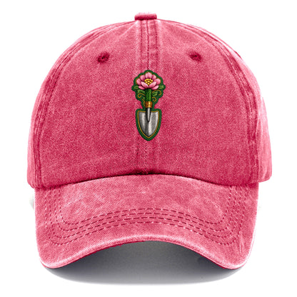 Embroidered patch design - GARDENING TROWEL FLOWER - garden tool with blooming flower - Classic Cap - Pomegranate Blush(Pink)