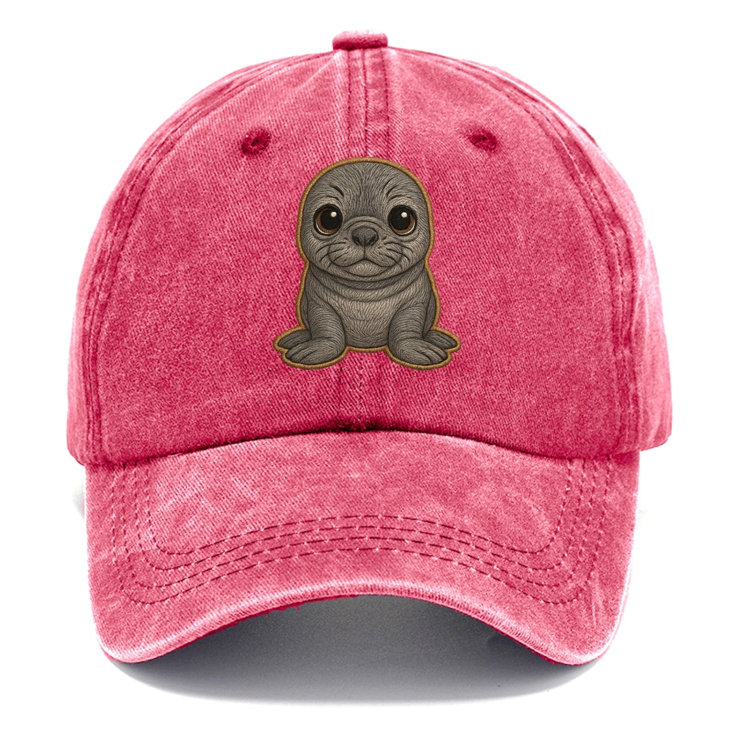 Baby Elephant Seal - gray wrinkly, tiny trunk nose, big dark eyes, front-facing, - Classic Cap - Pomegranate Blush(Pink)