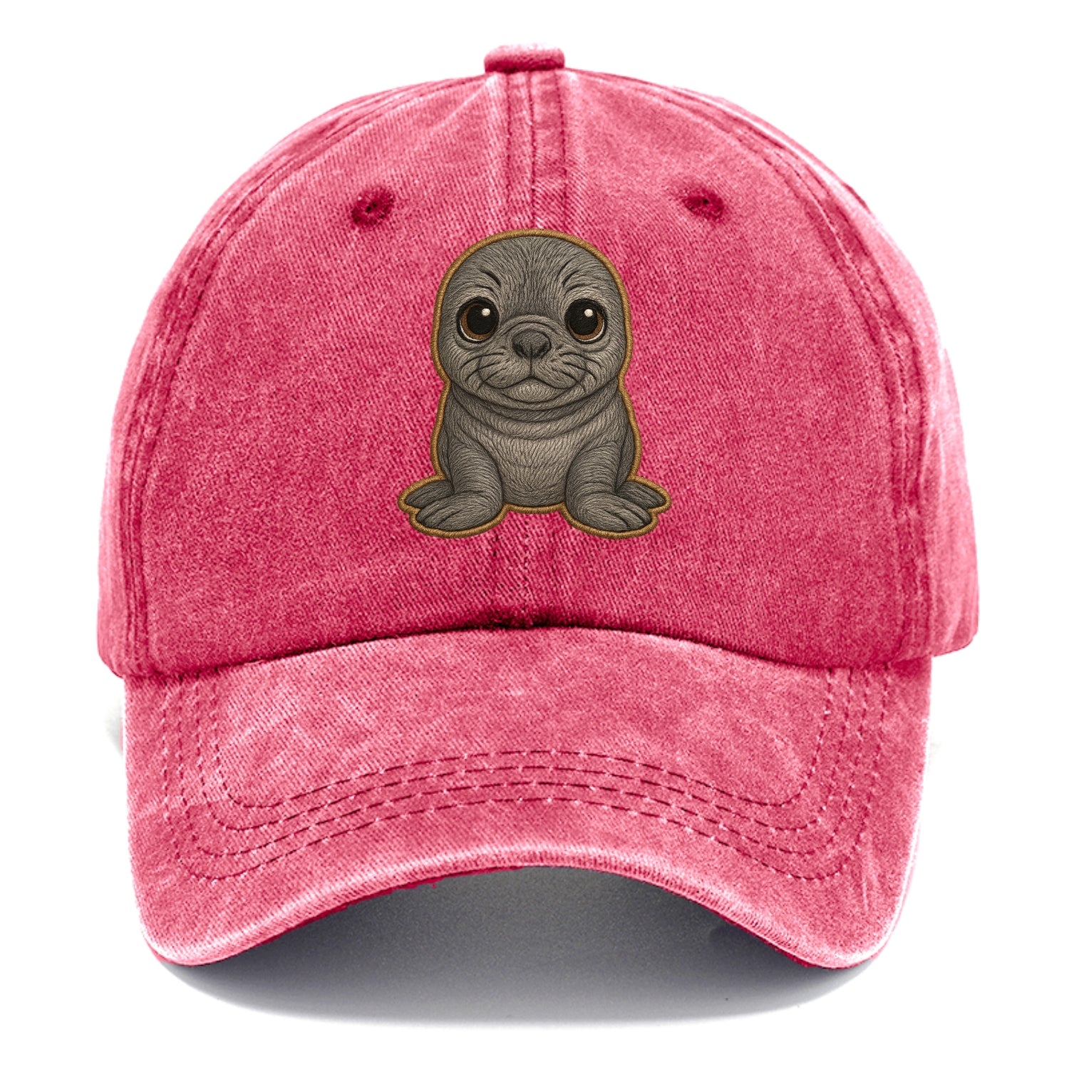 Baby Elephant Seal - gray wrinkly, tiny trunk nose, big dark eyes, front-facing, - Classic Cap - Pomegranate Blush(Pink)
