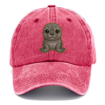 Baby Elephant Seal - gray wrinkly, tiny trunk nose, big dark eyes, front-facing, - Classic Cap - Pomegranate Blush(Pink)