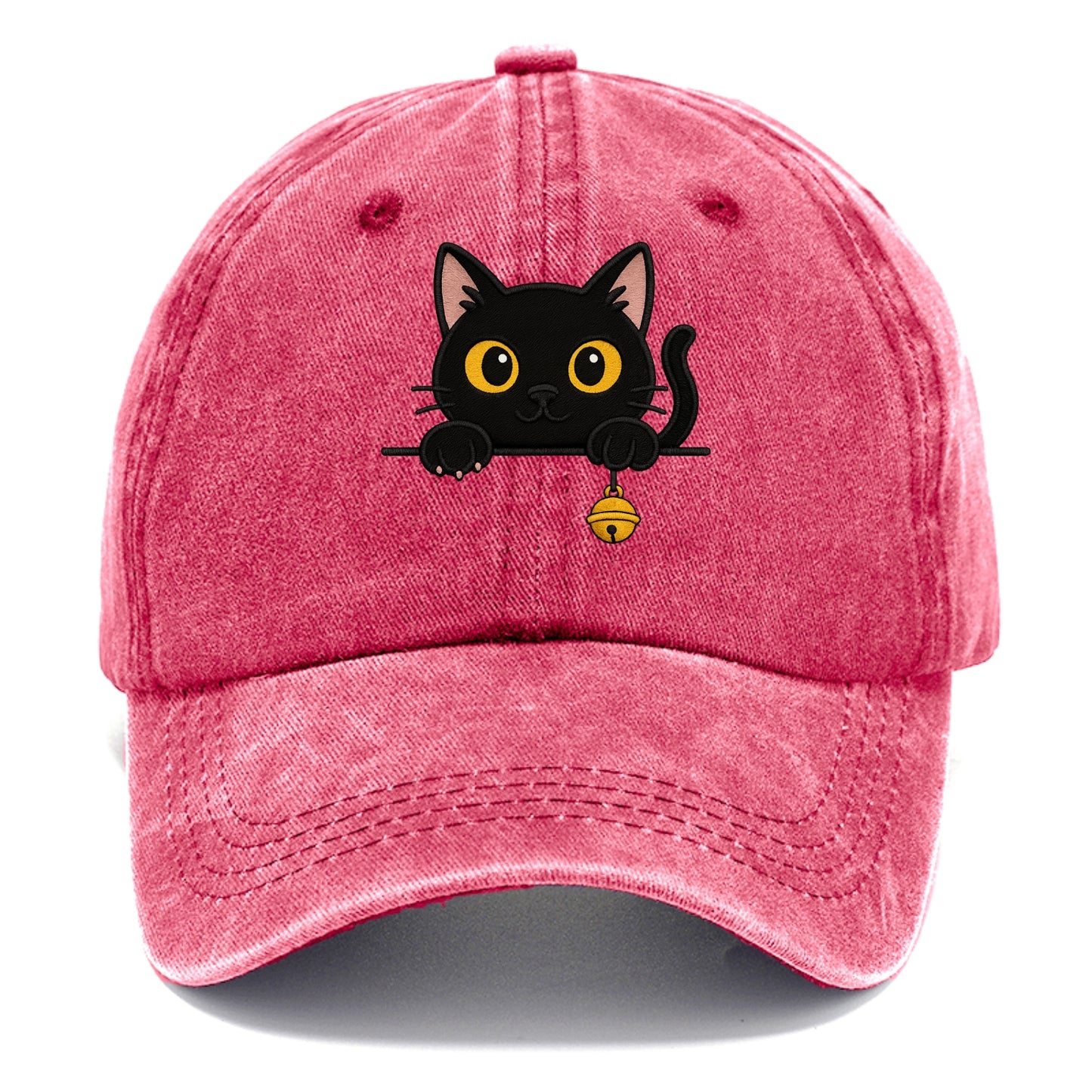 Midnight the black cat leaning sideways with chin resting on left paw. - Classic Cap - Pomegranate Blush(Pink)