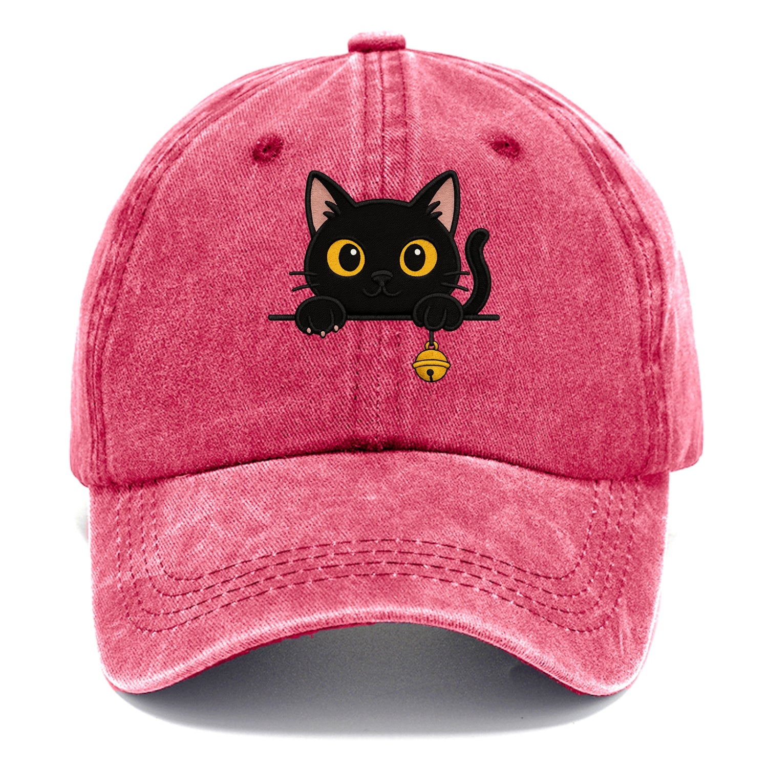 Midnight the black cat leaning sideways with chin resting on left paw. - Classic Cap - Pomegranate Blush(Pink)