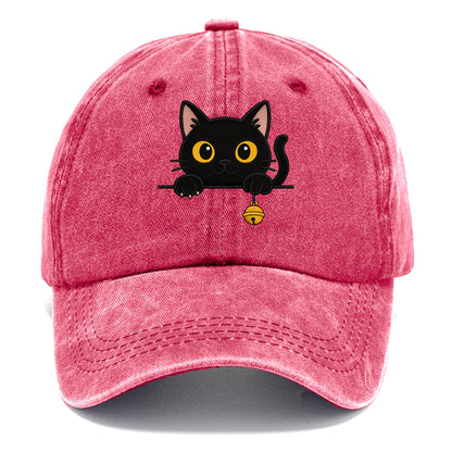 Midnight the black cat leaning sideways with chin resting on left paw. - Classic Cap - Pomegranate Blush(Pink)