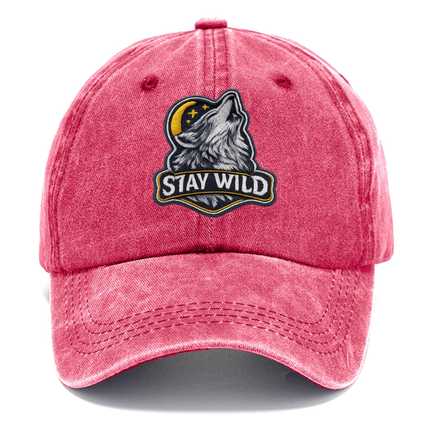 STAY WILD - wolf with text in gray , free spirit - Classic Cap - Pomegranate Blush(Pink)
