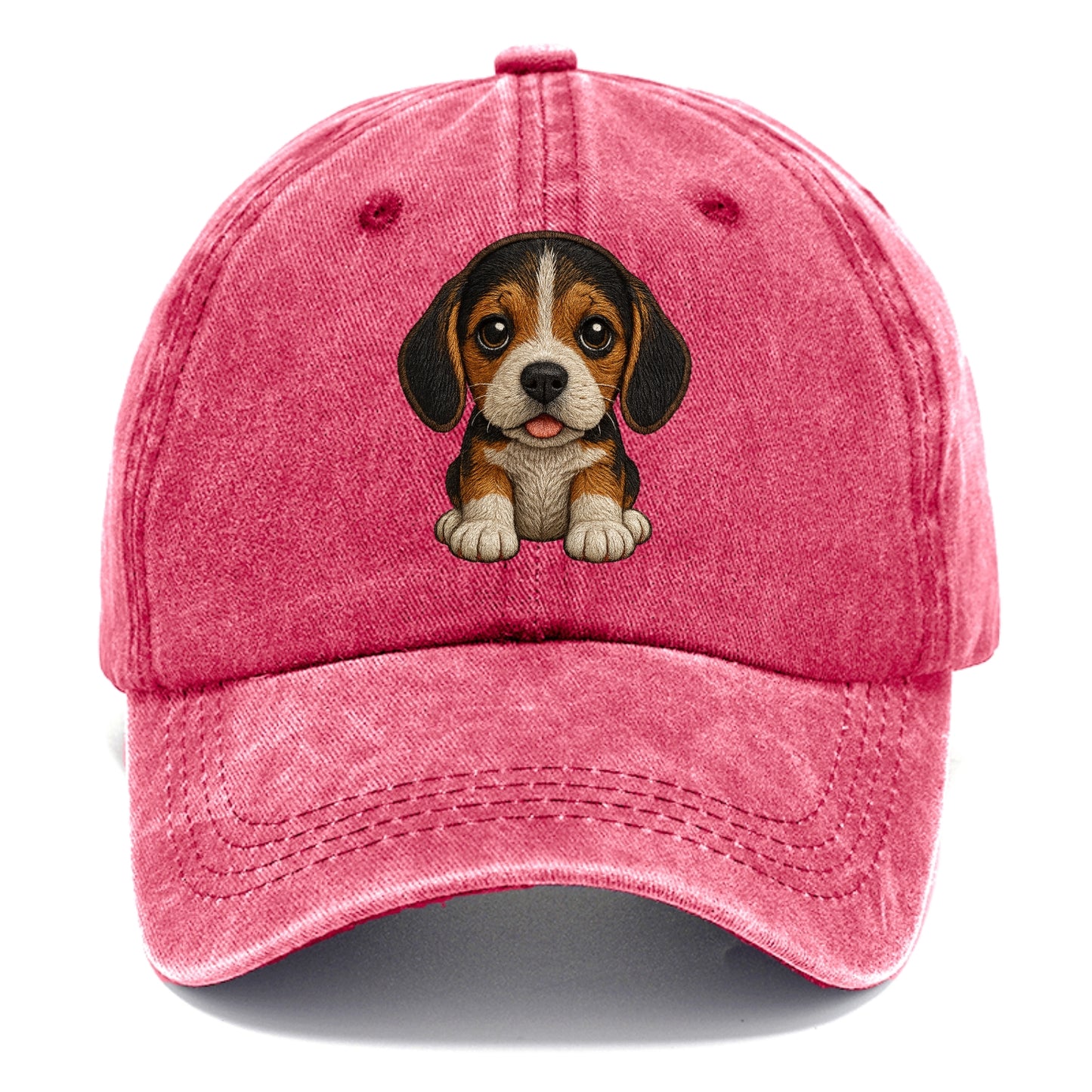 Baby Beagle Puppy - tricolor coat, long droopy ears, big pleading eyes, front-facing, - Classic Cap - Pomegranate Blush(Pink)