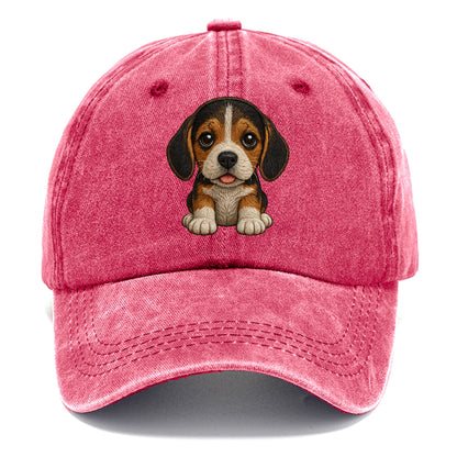Baby Beagle Puppy - tricolor coat, long droopy ears, big pleading eyes, front-facing, - Classic Cap - Pomegranate Blush(Pink)