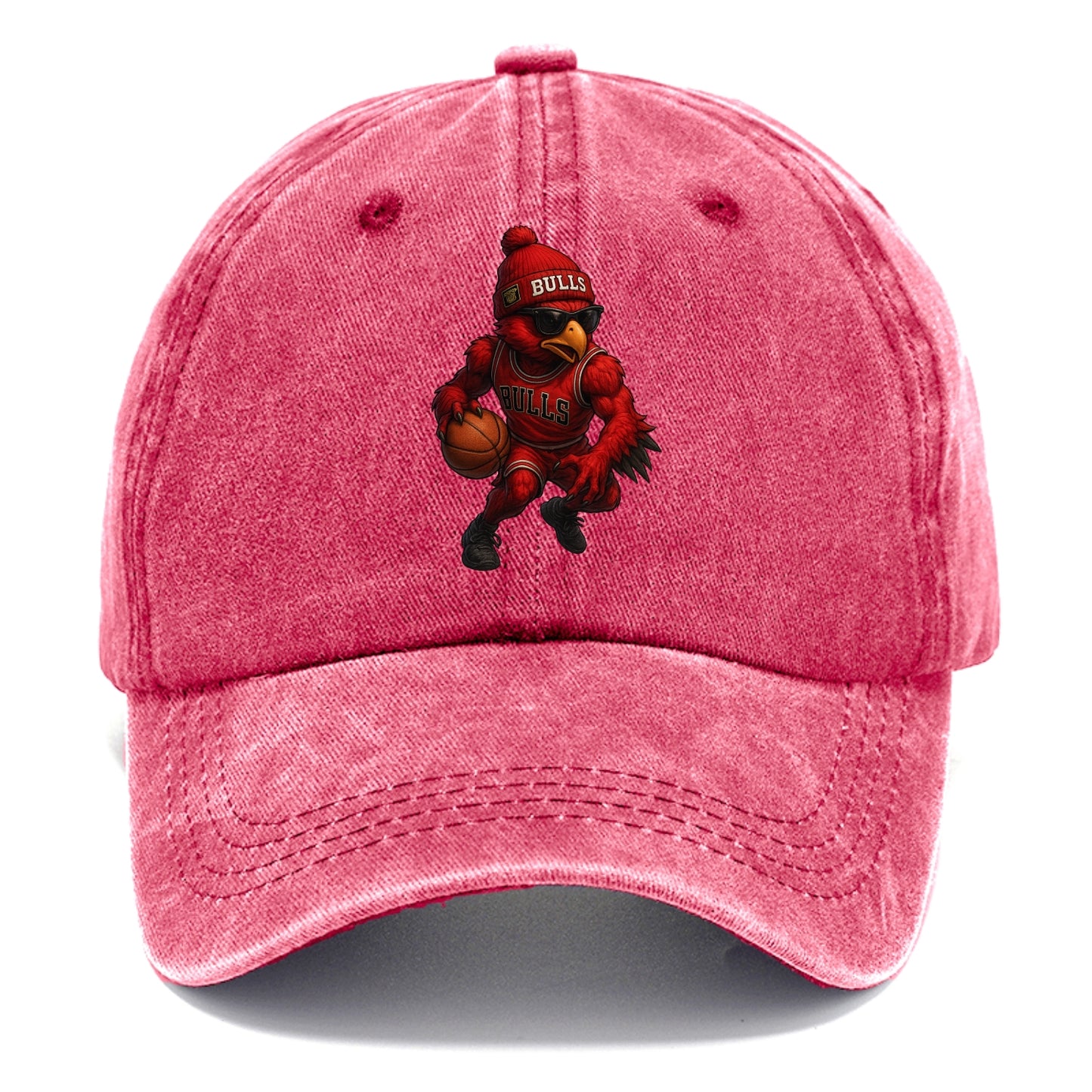 Windy City Hawk wearing Bulls beanie with six rings patch and wayfarer sunglasses - Classic Cap - Pomegranate Blush(Pink)
