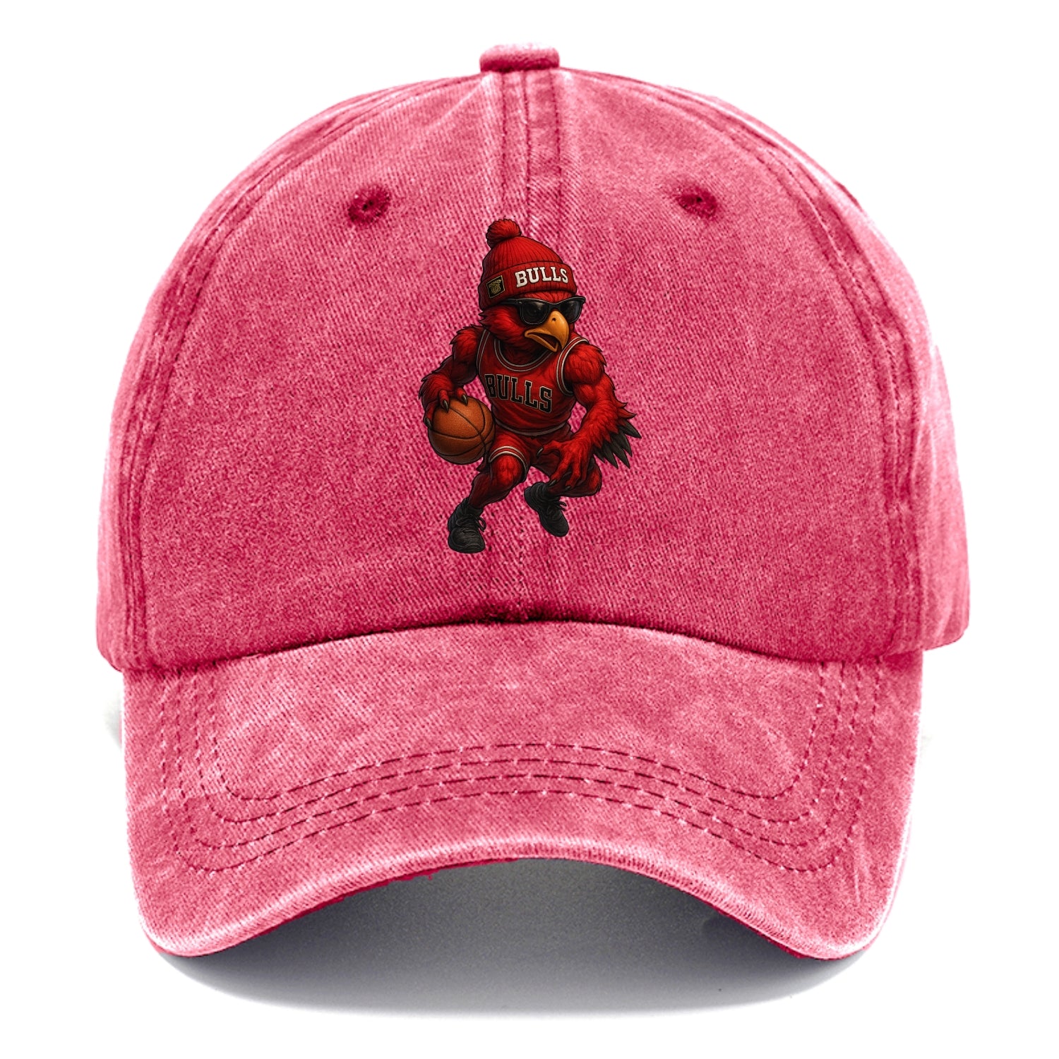 Windy City Hawk wearing Bulls beanie with six rings patch and wayfarer sunglasses - Classic Cap - Pomegranate Blush(Pink)