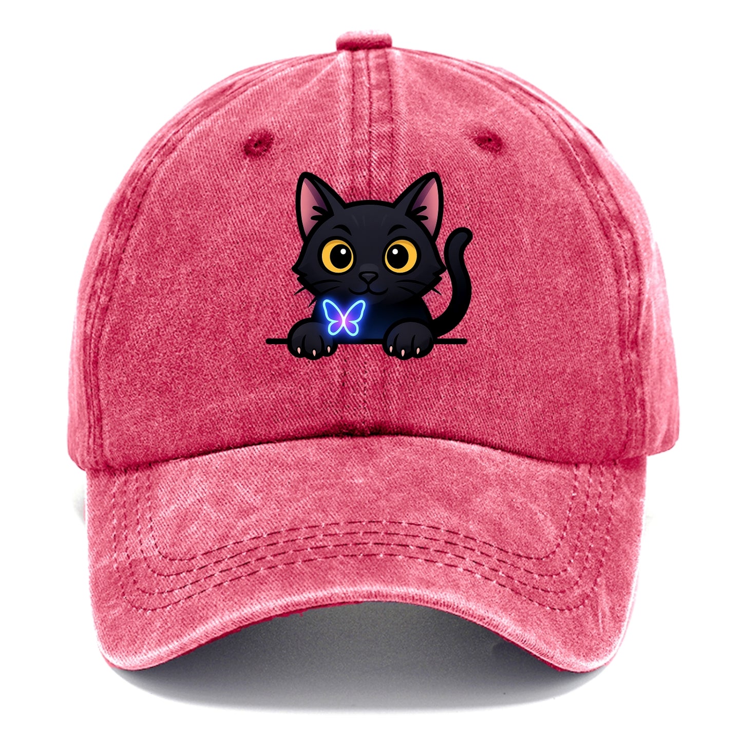 Midnight the black cat blowing a glossy bubblegum bubble while peeking. - Classic Cap - Pomegranate Blush(Pink)
