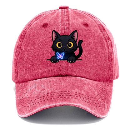Midnight the black cat blowing a glossy bubblegum bubble while peeking. - Classic Cap - Pomegranate Blush(Pink)