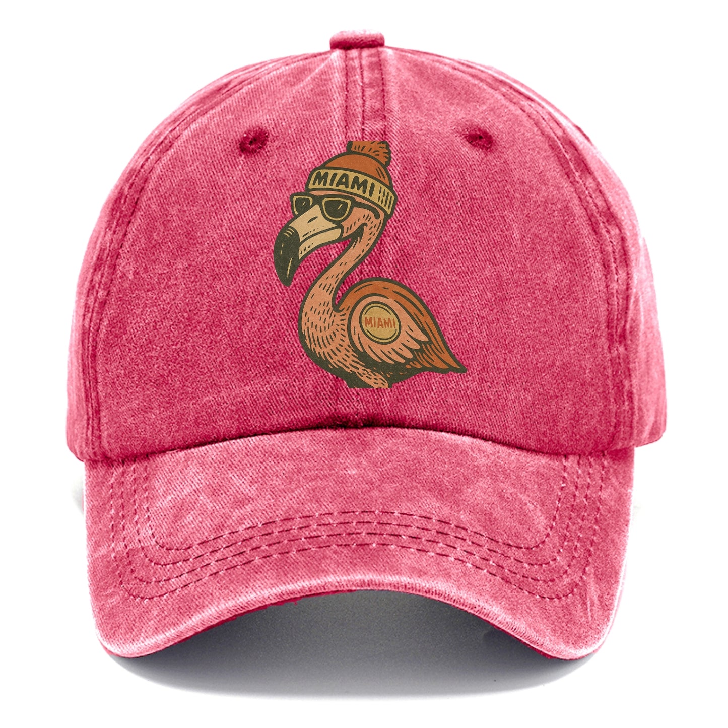 Miami Flamingo wearing Miami beanie with pom pom and wayfarer sunglasses - Classic Cap - Pomegranate Blush(Pink)