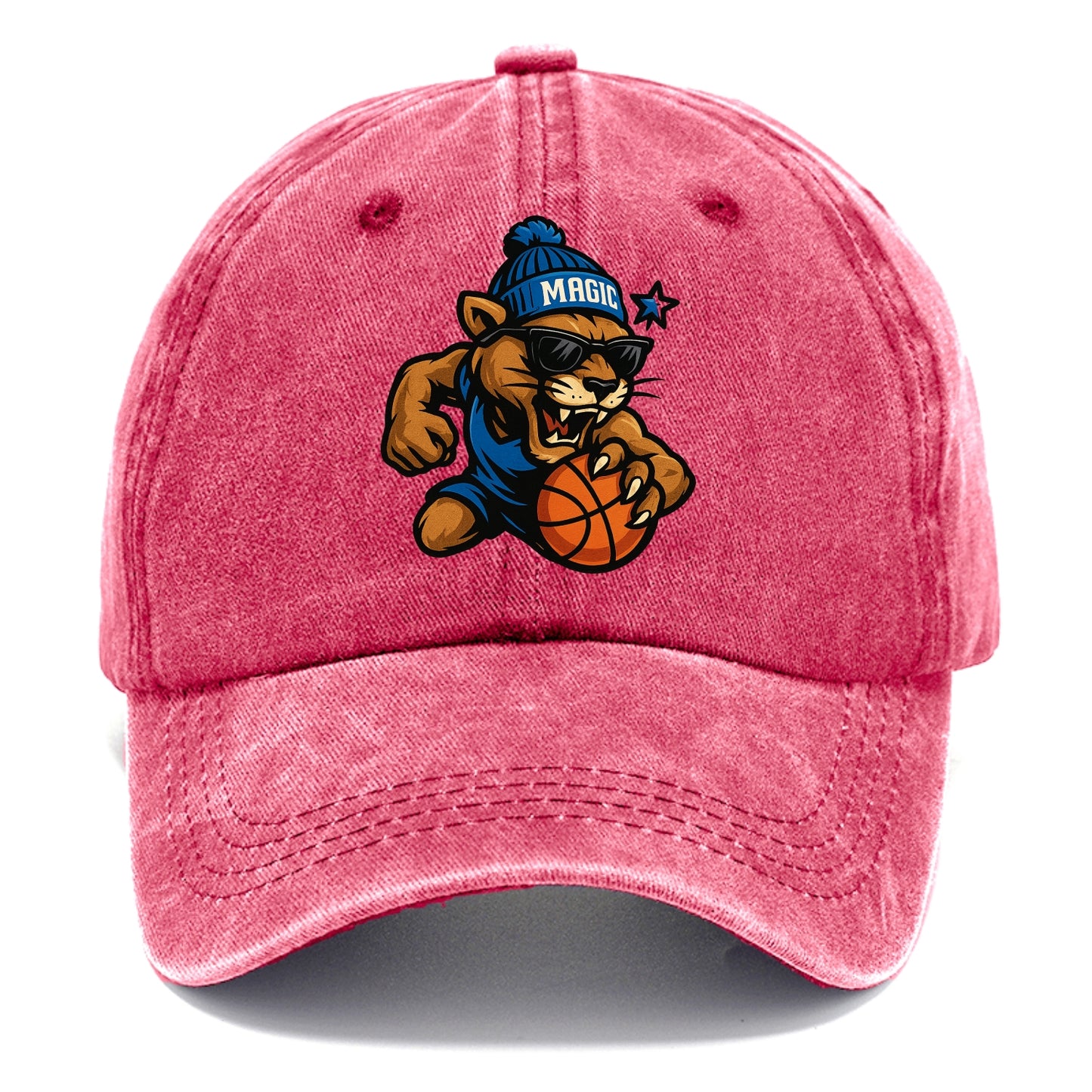 Florida Panther wearing Magic beanie with star wand patch and wayfarer sunglasses - Classic Cap - Pomegranate Blush(Pink)