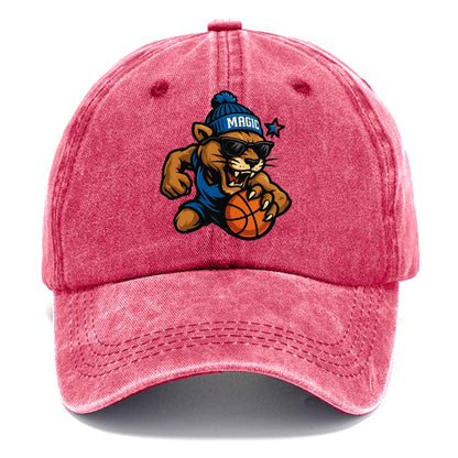 Florida Panther wearing Magic beanie with star wand patch and wayfarer sunglasses - Classic Cap - Pomegranate Blush(Pink)