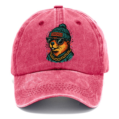 Illinois Prairie Dog wearing Chicago beanie with pom pom and wayfarer sunglasses - Classic Cap - Pomegranate Blush(Pink)