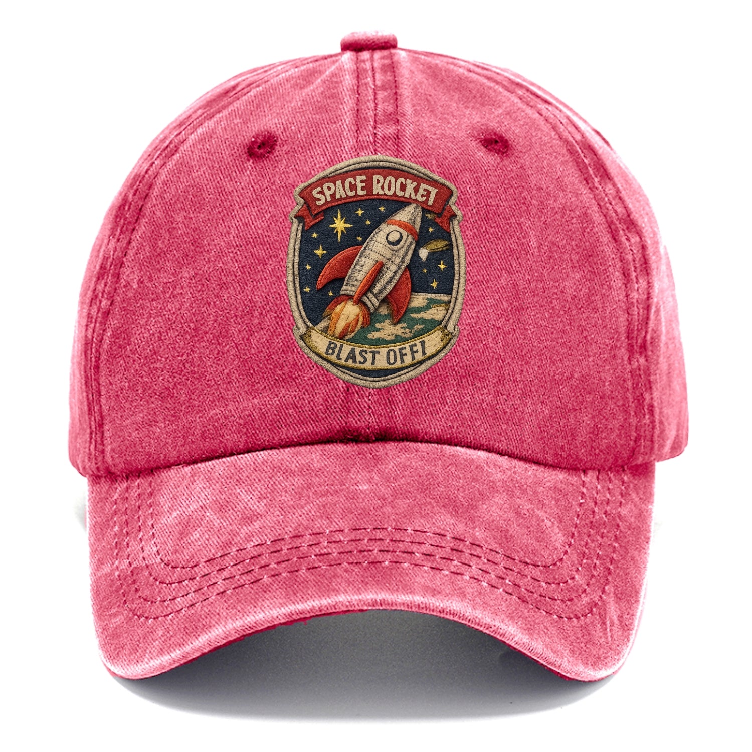 RETRO ROCKET - 1950s space rocket in silver and red , atomic age - Classic Cap - Pomegranate Blush(Pink)