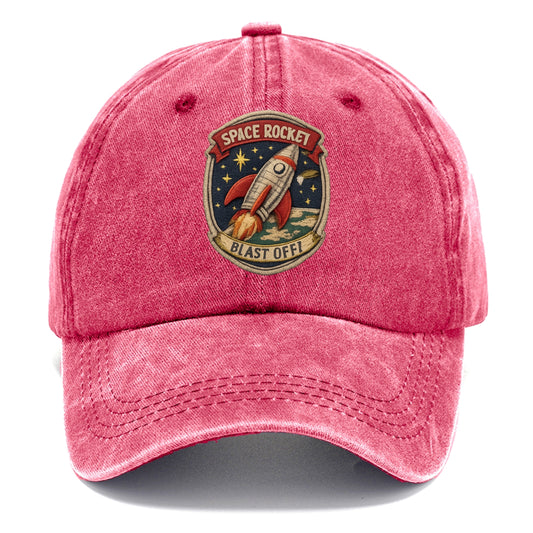 RETRO ROCKET - 1950s space rocket in silver and red , atomic age - Classic Cap - Pomegranate Blush(Pink)