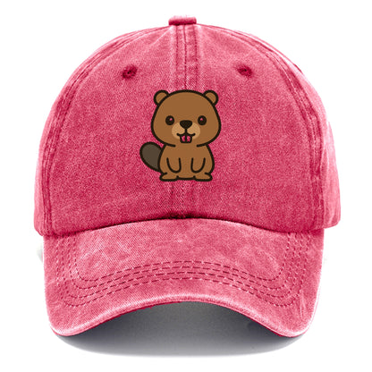 Baby Beaver - brown fur, paddle tail, buck teeth, friendly eyes, front-facing, - Classic Cap - Pomegranate Blush(Pink)