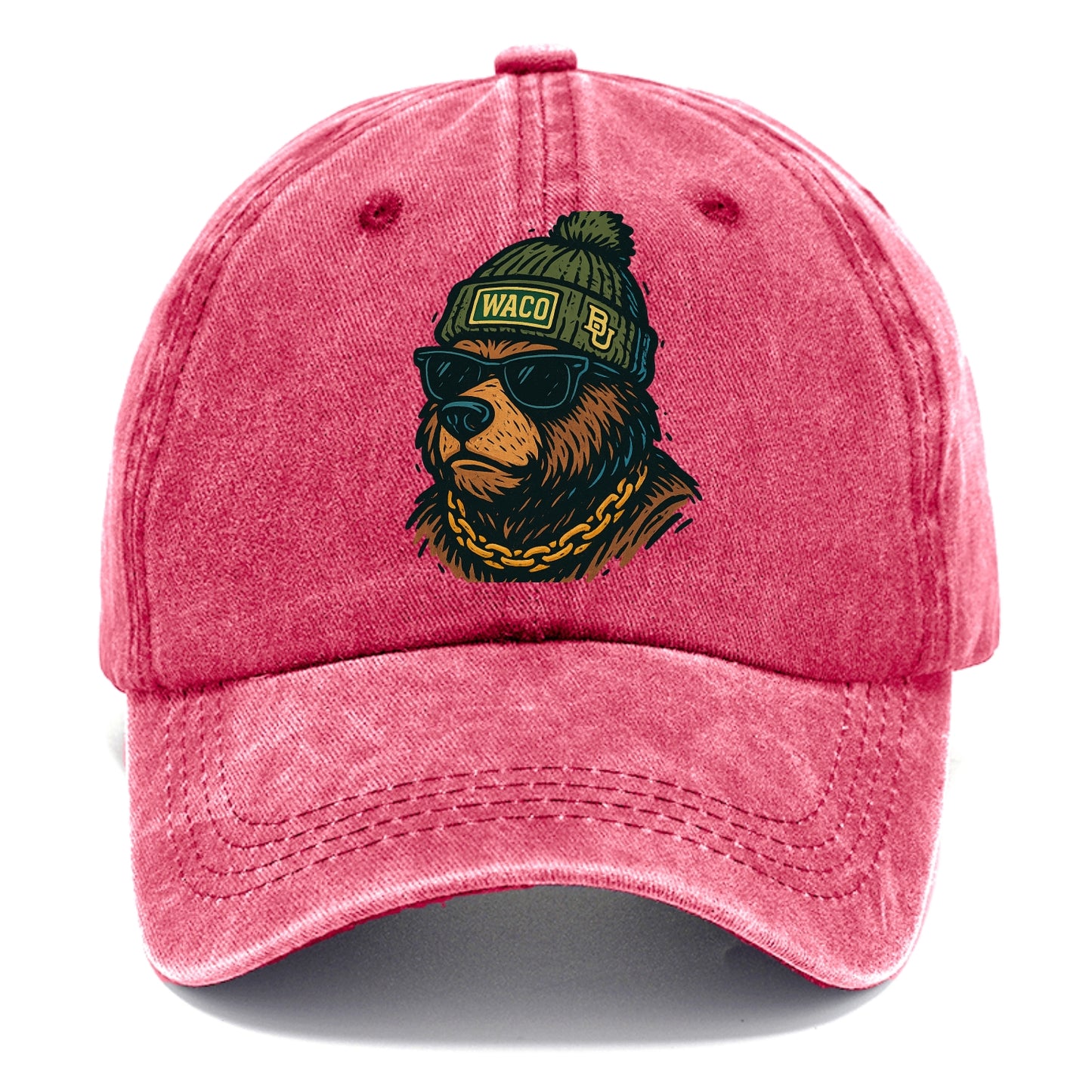 Waco Bear wearing Baylor beanie with BU patch - Classic Cap - Pomegranate Blush(Pink)