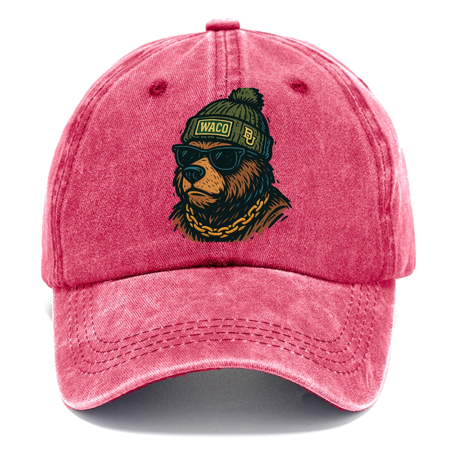Waco Bear wearing Baylor beanie with BU patch - Classic Cap - Pomegranate Blush(Pink)