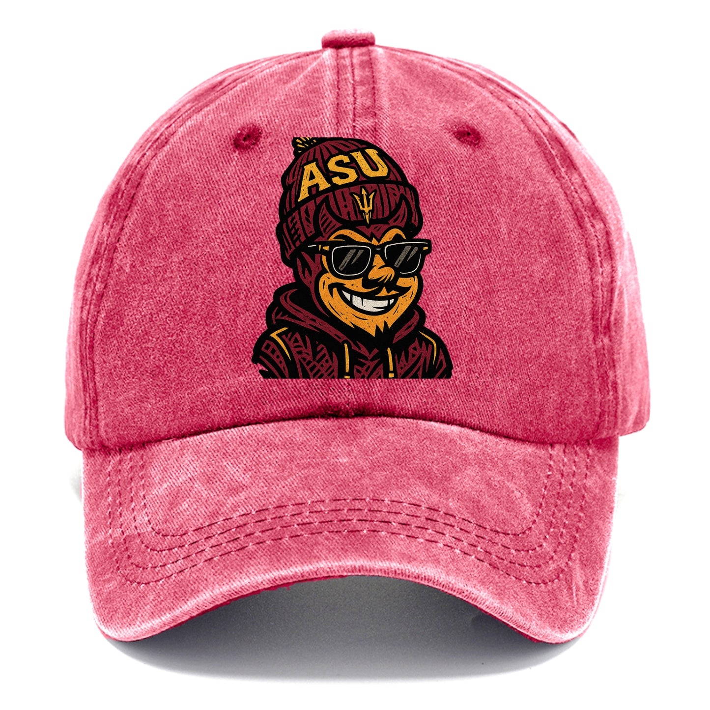 Tempe Sparky wearing Arizona State beanie with fork patch - Classic Cap - Pomegranate Blush(Pink)